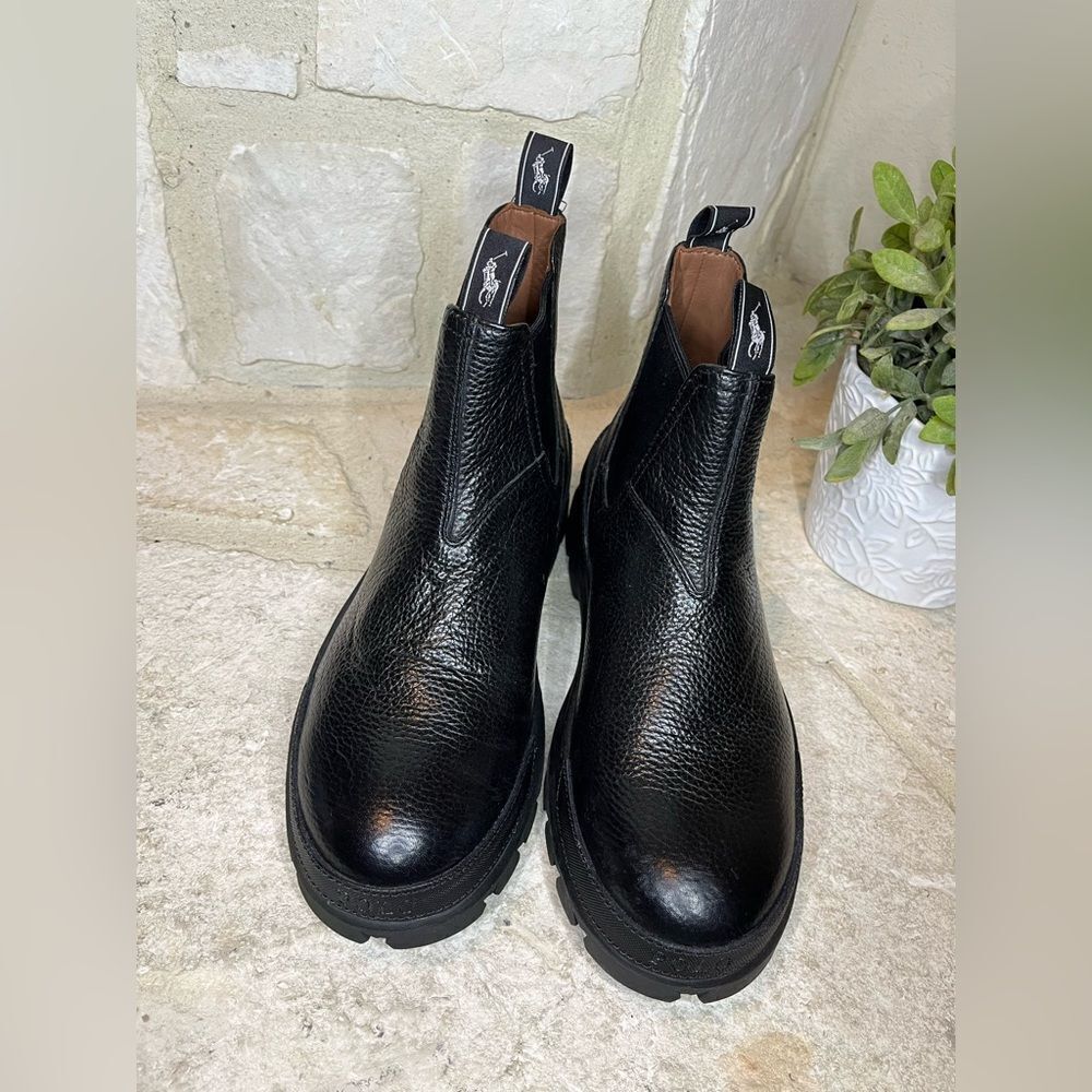 Polo Ralph Lauren Black Leather Oslo Chelsea Boots Sz 8 New - Picture 3 of 9